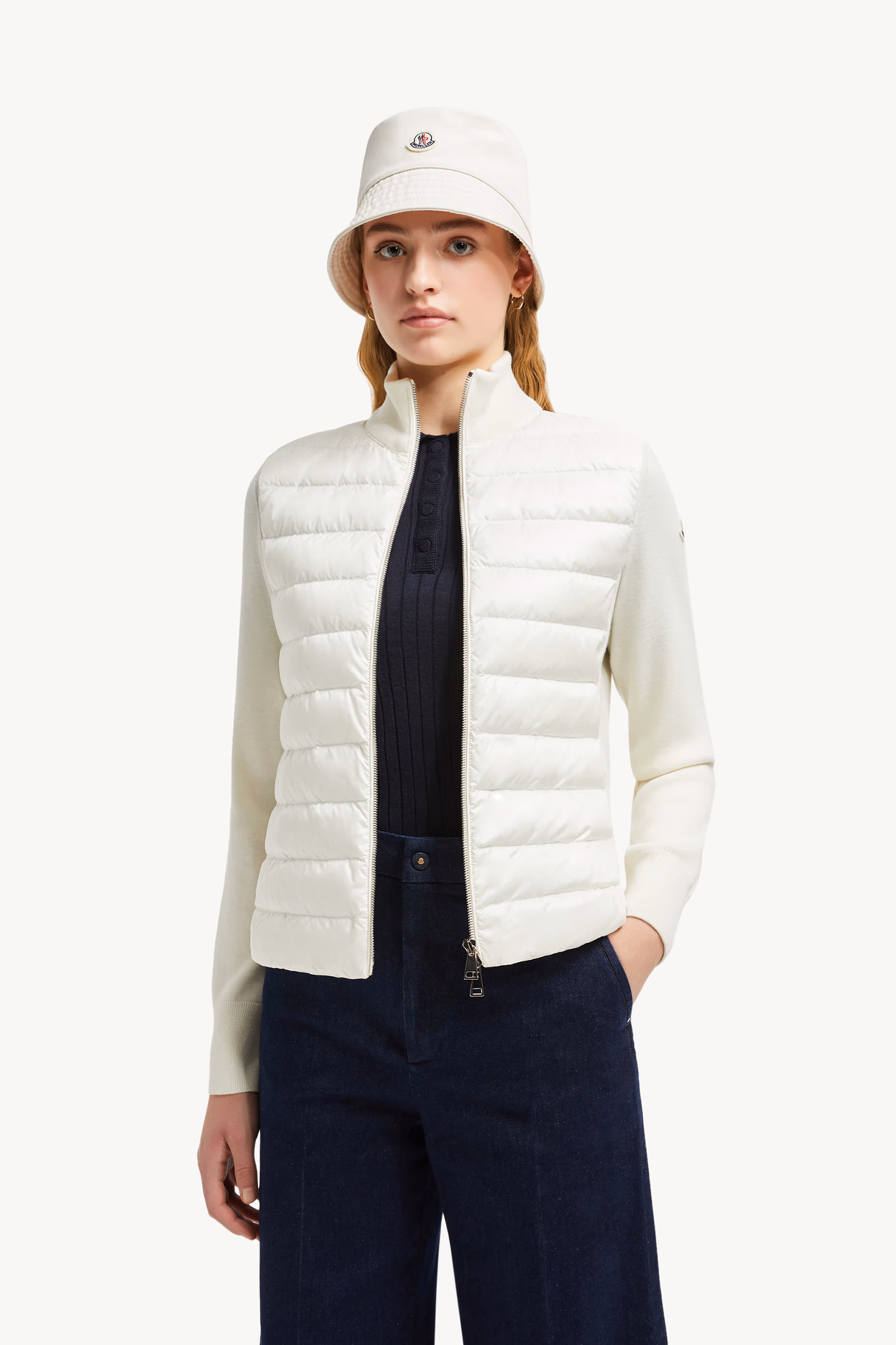 Padded Wool Zip-Up Cardigan Women White Moncler 0